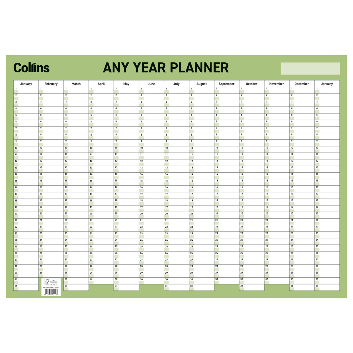 Collins Wallplanner Laminated 695X495mm With Pen Any Year