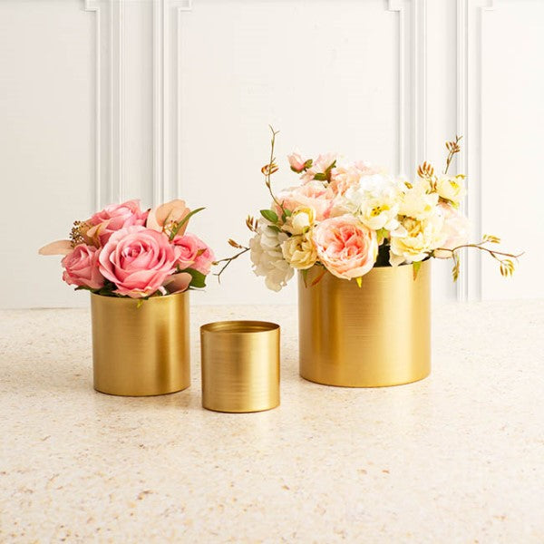 Metal Pot Round Brass Gold