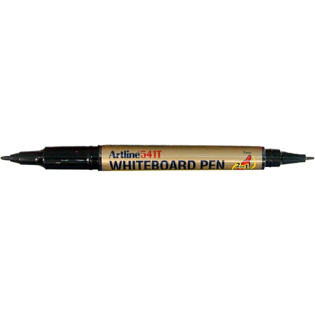 Artline 541t dual nib black whiteboard markers in a pack of 12, featuring bold colors and versatile 0.4mm and 1mm line widths.