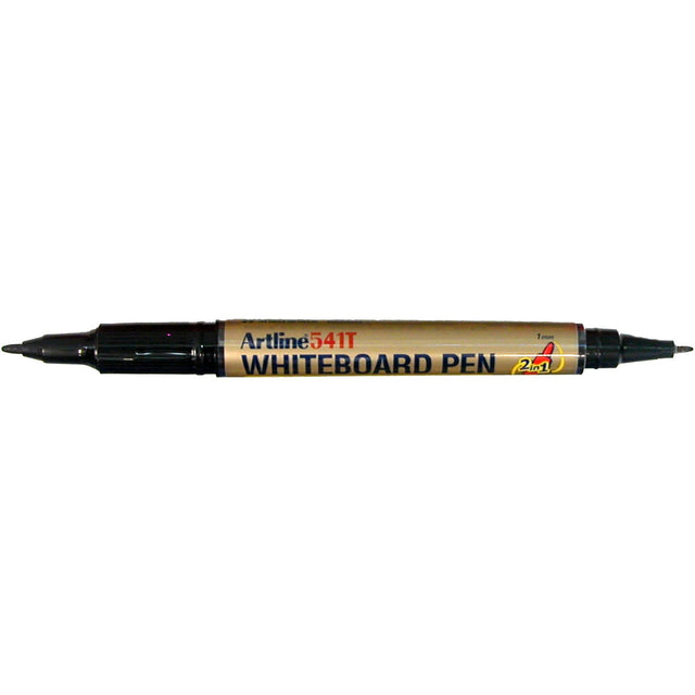 Artline 541t dual nib black whiteboard markers in a pack of 12, featuring bold colors and versatile 0.4mm and 1mm line widths.