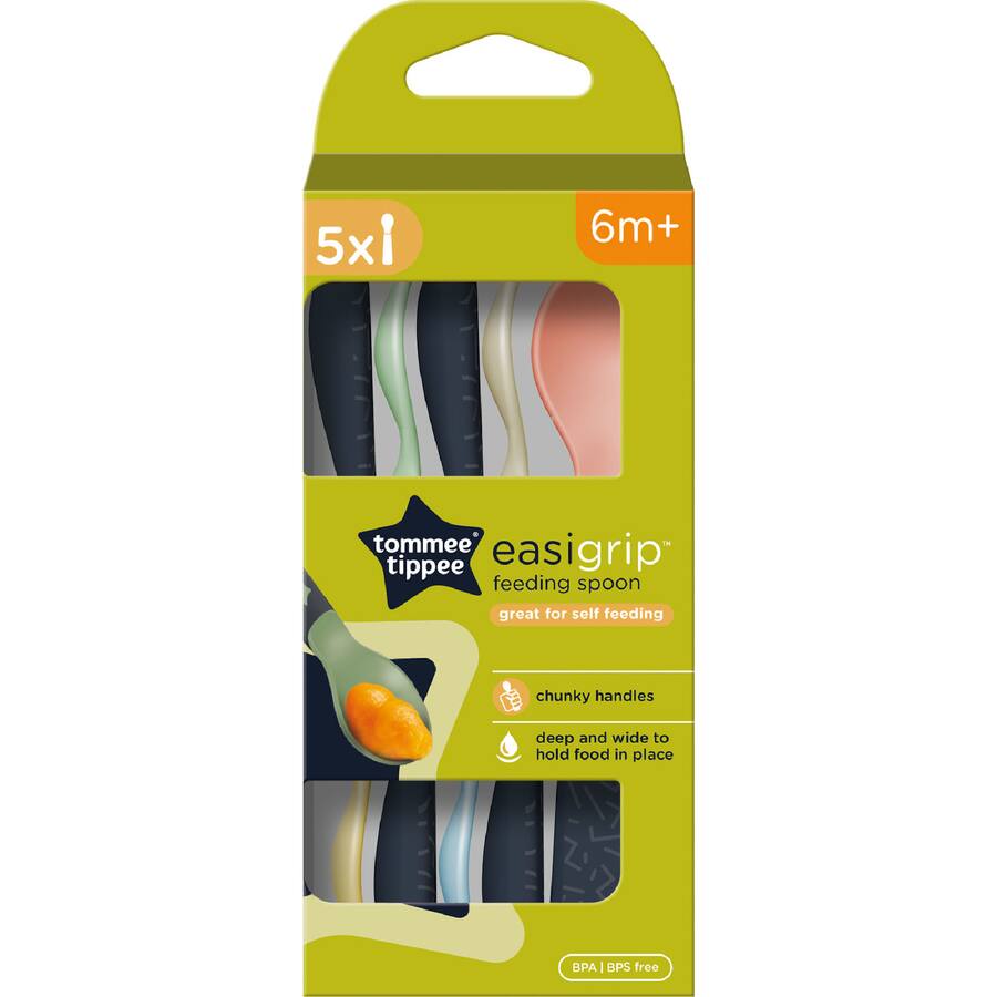Tommee Tippee Easigrab Baby Spoon Antibacterial Self-feeding 6m - 5 pack