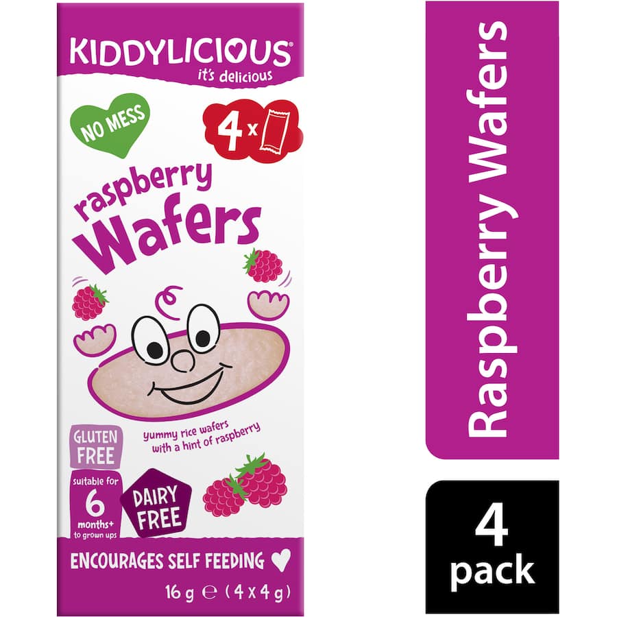 Kiddylicious Baby Snacks Wafers Raspberry 6+ Months 16g 4pack