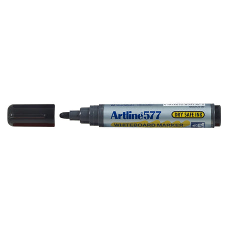 Artline 577 2mm bullet nib black whiteboard markers, dry safe, 12-pack, bold colors, low odor, Xylene-free.