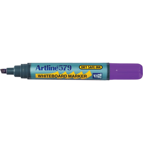 Artline 579 Purple Whiteboard Marker with 5mm chisel nib, pack of 12, low-odor, dry safe ink, ideal for detailed writing.