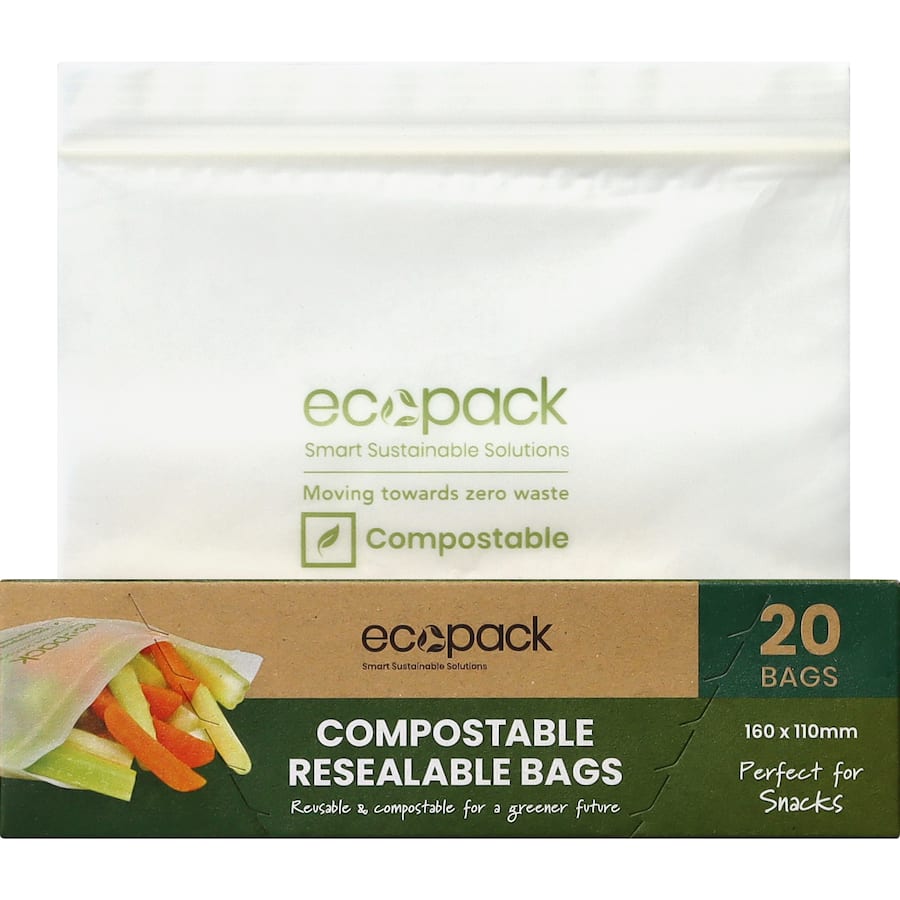 Ecopack Compostable Snack Bags Resealable 20pack