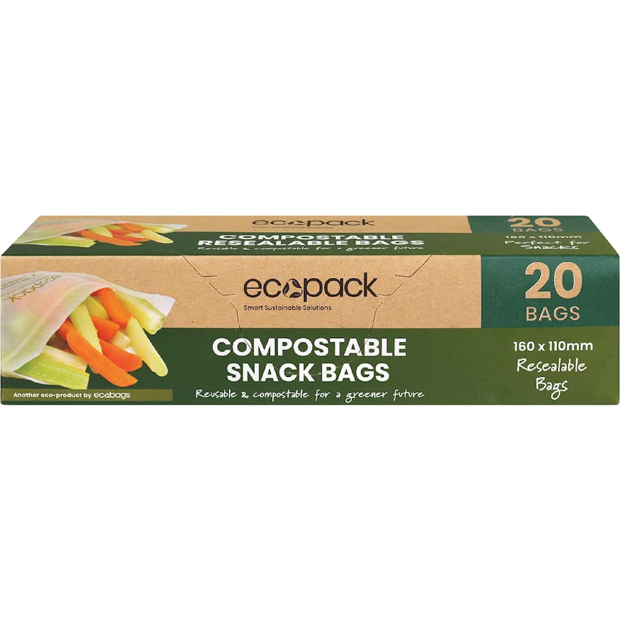 Ecopack Compostable Snack Bags Resealable 20pack