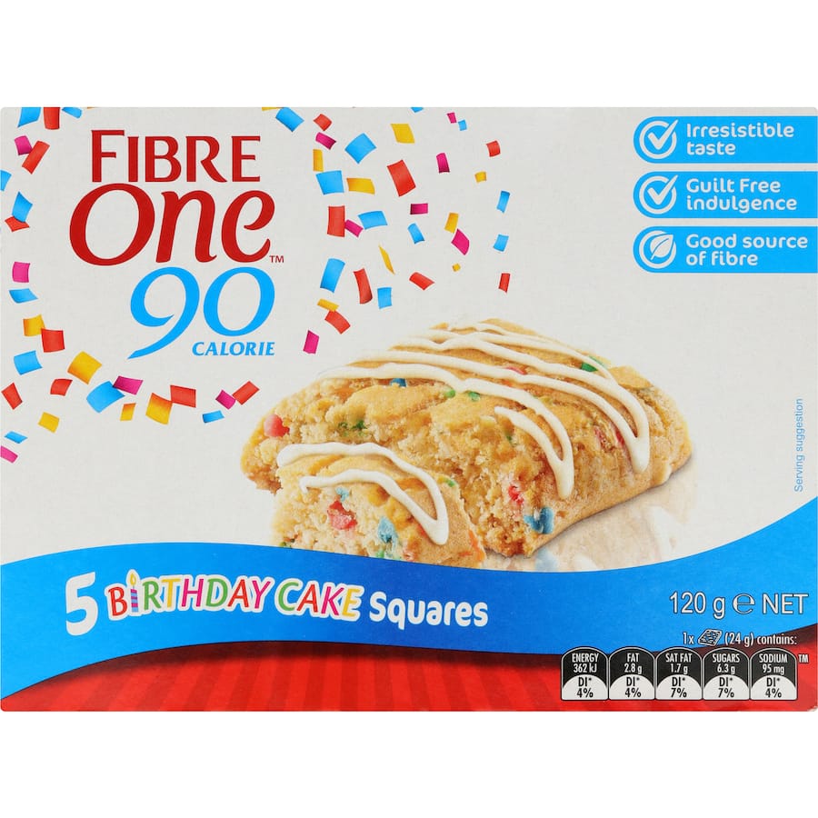 Fibre One Cake Bars Birthday Cake Squares 5 pack 100g