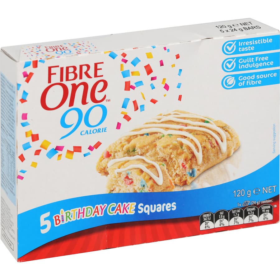 Fibre One Cake Bars Birthday Cake Squares 5 pack 100g