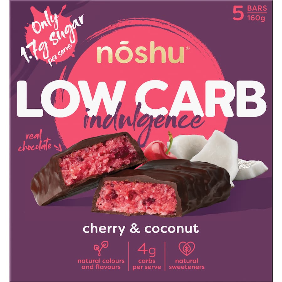 Noshu Low Carb Indulgence Bars Cherry & Coconut 5 pack 160g