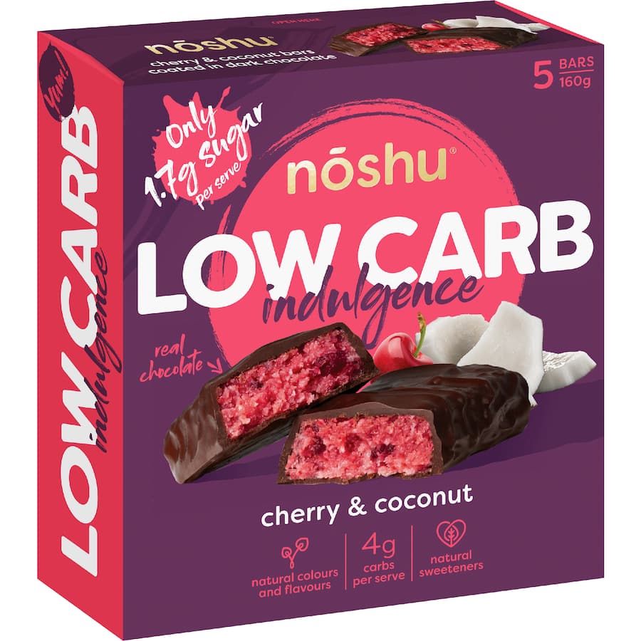 Noshu Low Carb Indulgence Bars Cherry & Coconut 5 pack 160g