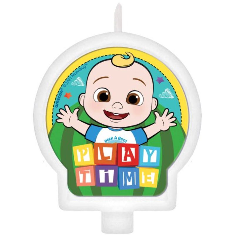 Cocomelon Play Time Candle, 6cm, features vibrant colors and playful designs for child's room ambiance and imaginative play.
