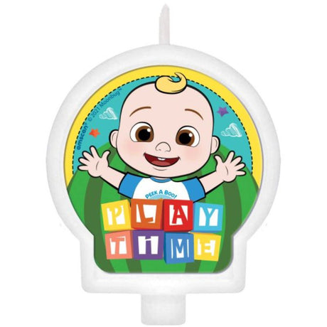 Cocomelon Play Time Candle, 6cm, features vibrant colors and playful designs for child's room ambiance and imaginative play.