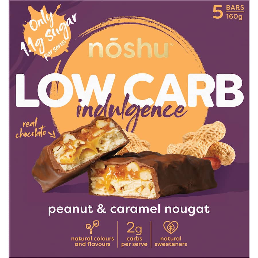 Noshu Low Carb Indulgence Bars Peanut & Caramel Nougat 5 pack 160g