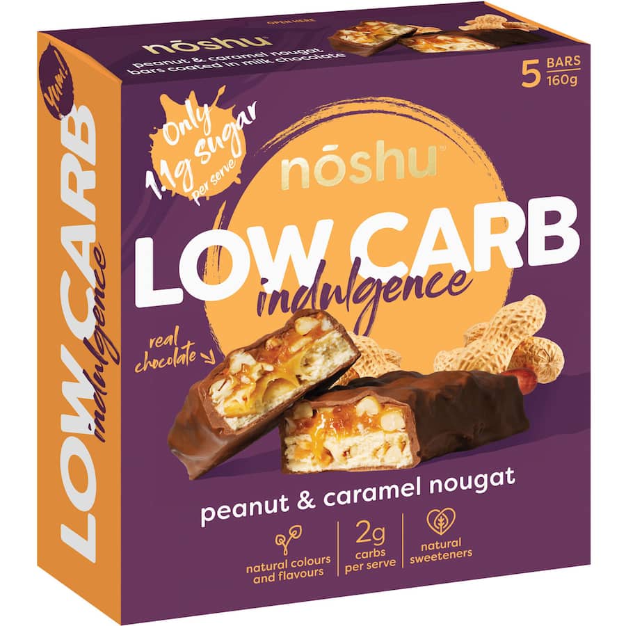 Noshu Low Carb Indulgence Bars Peanut & Caramel Nougat 5 pack 160g