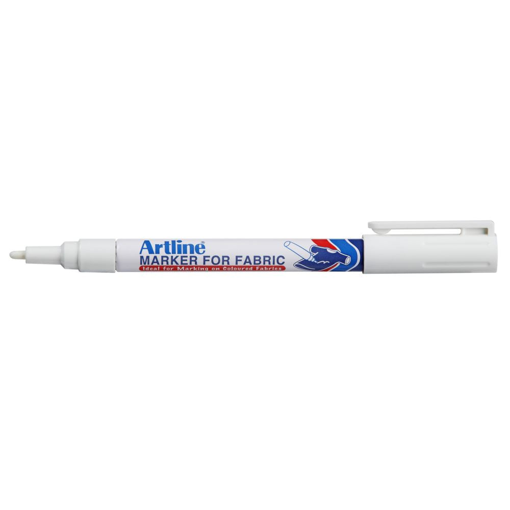 Artline 750 Laundry Marker with 1.2mm bullet nib, white ink for durable fabric marking on dark textiles.