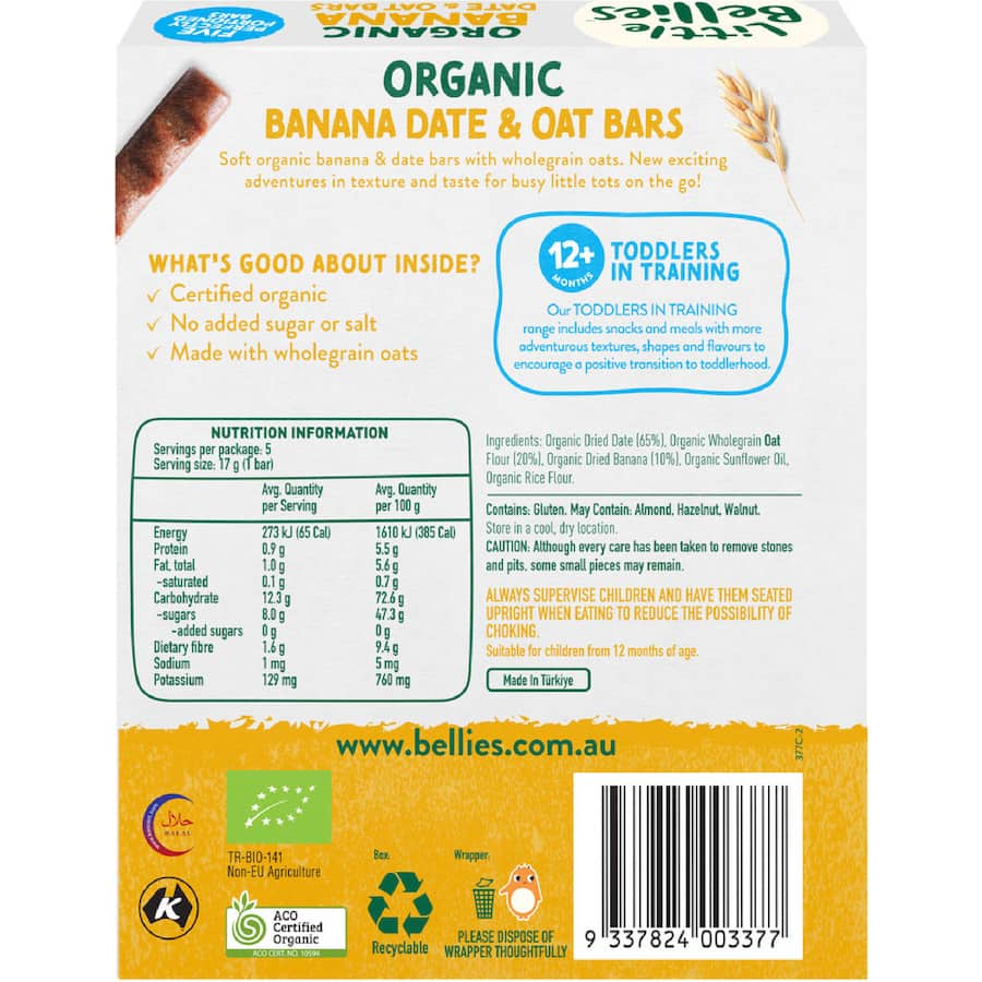 Little Bellies Organic Snack Bars Banana Date & Oat 85g