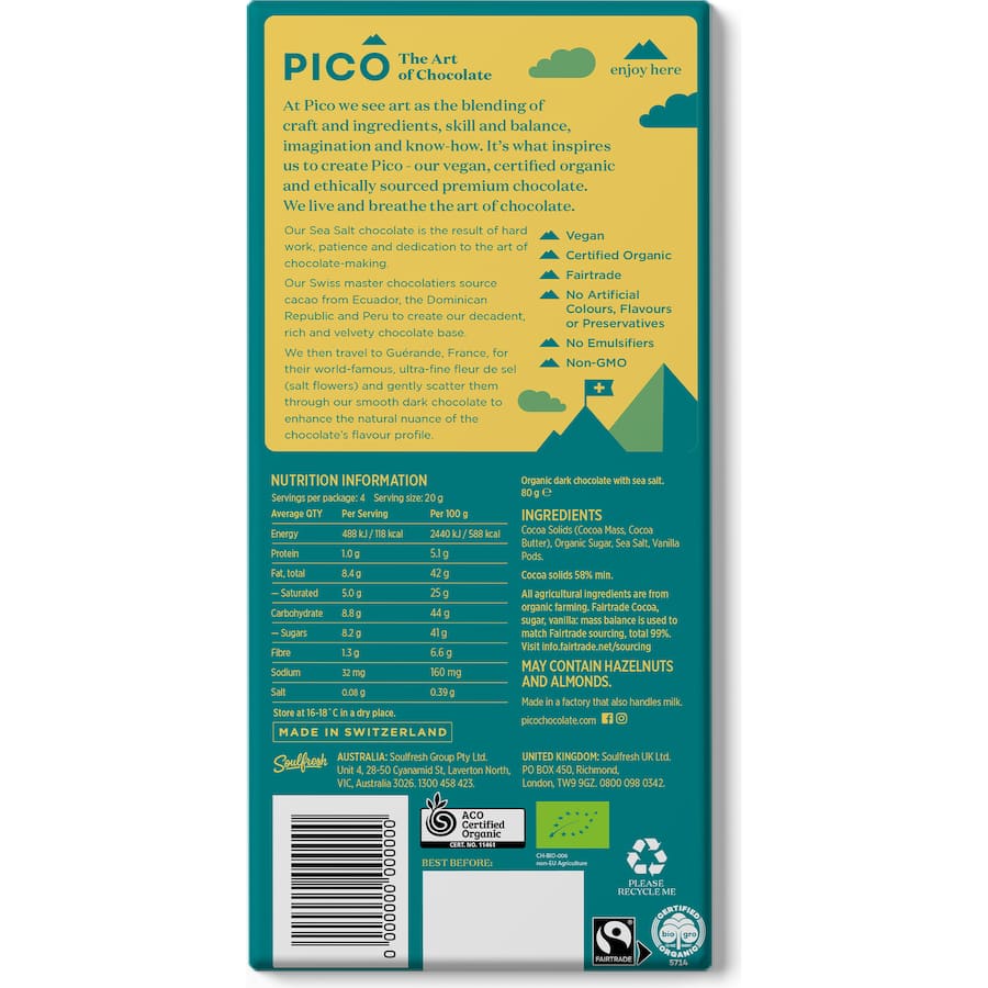 Pico Organic Chocolate Bar Sea Salt 80g
