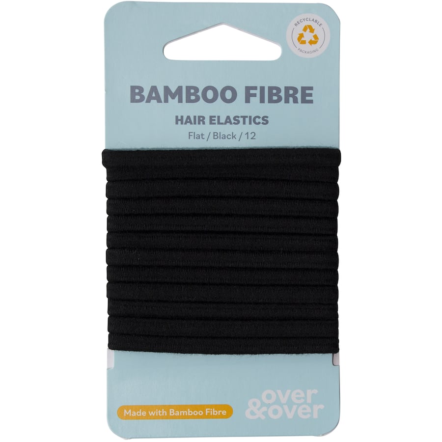 Over & Over Organic Bamboo Hair Ties Elastic Flat Black 12pack
