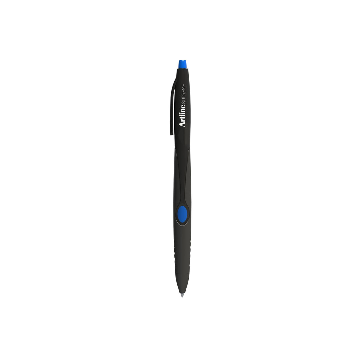 Set of 12 Artline Supreme Retractable Blue pens with contoured grip and 1.0mm bold, smooth ink for precise writing.