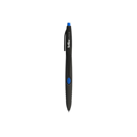 Set of 12 Artline Supreme Retractable Blue pens with contoured grip and 1.0mm bold, smooth ink for precise writing.
