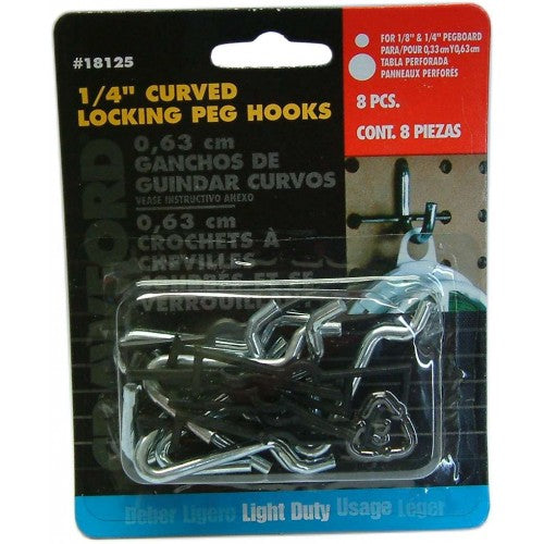 Pegboard Hooks (8) 1/8 X 1/4"Curved