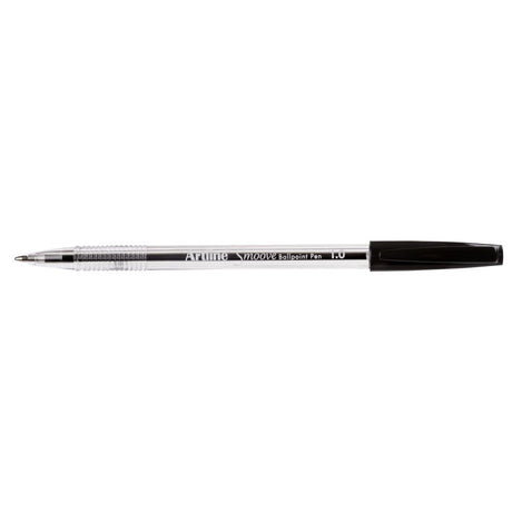 Pack of 12 Artline Smoove Bpp Medium Black ballpoint pens for smooth, precise writing without smudges.