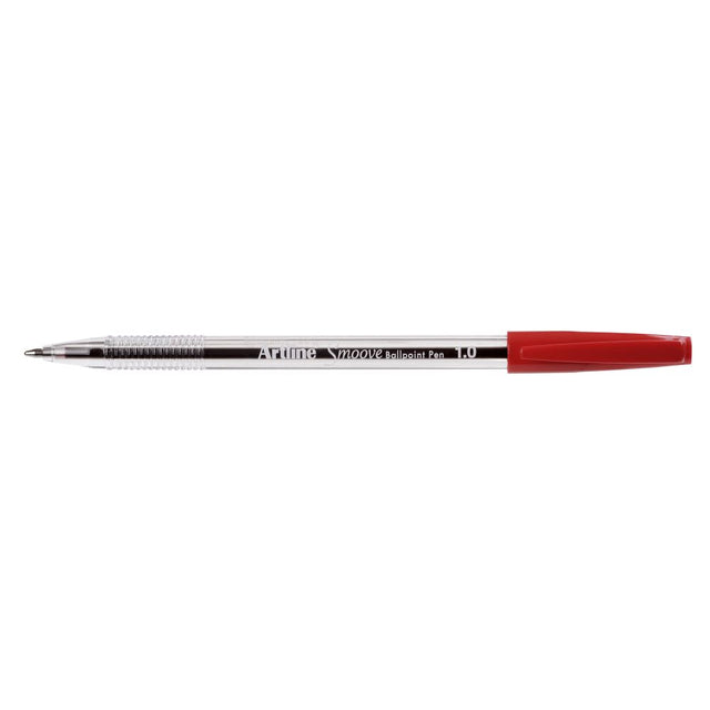 Set of 12 Artline Smoove medium red ballpoint pens, designed for smooth and reliable writing with a comfortable grip.