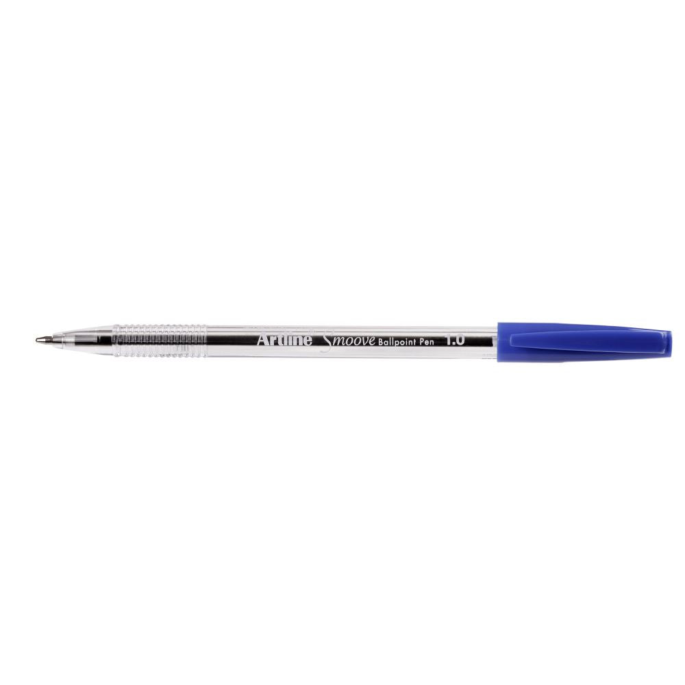 Pack of 12 Artline Smoove Medium Blue ballpoint pens designed for smooth, effortless writing with a comfortable grip.