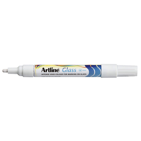 Artline Glass Marker pack of 12, 2mm white markers for vibrant writing on glass, plastic, and more.