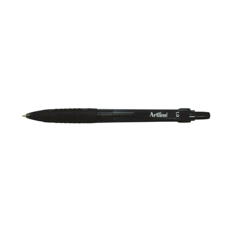 Artline 8410 BPP retractable ballpoint pens in black with rubber grip, pack of 12, designed for comfort and smooth writing.