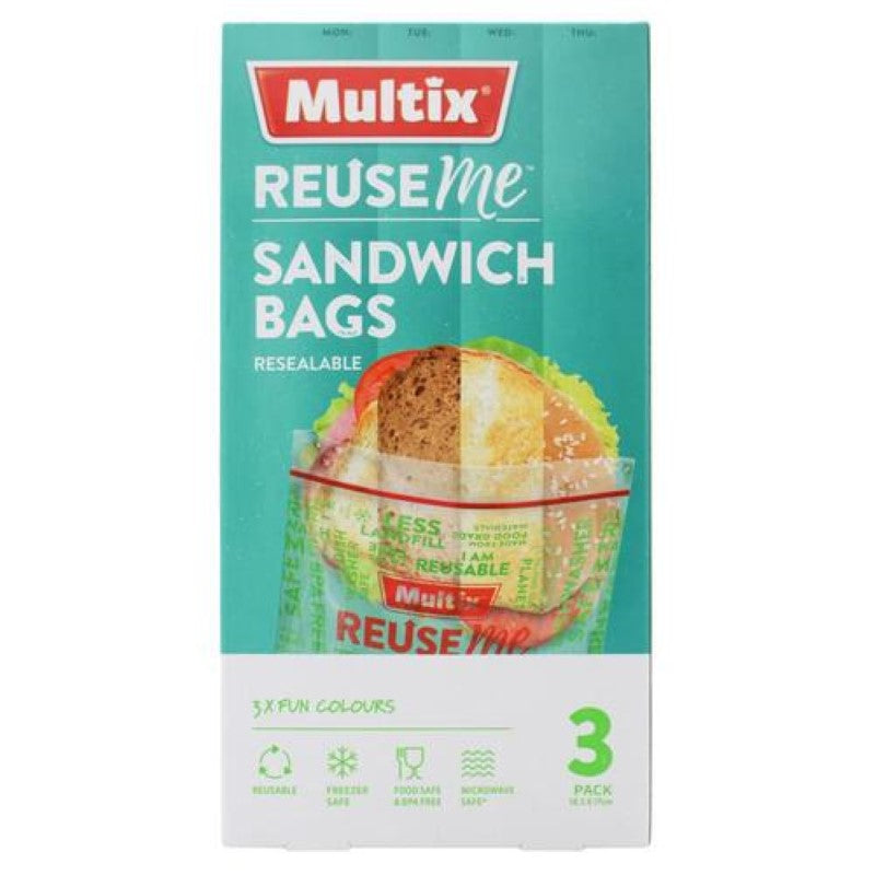 MULTIX ReuseMe Sandwich Bags Resealable 18.5 x 17cm 3PK - Pack of 7