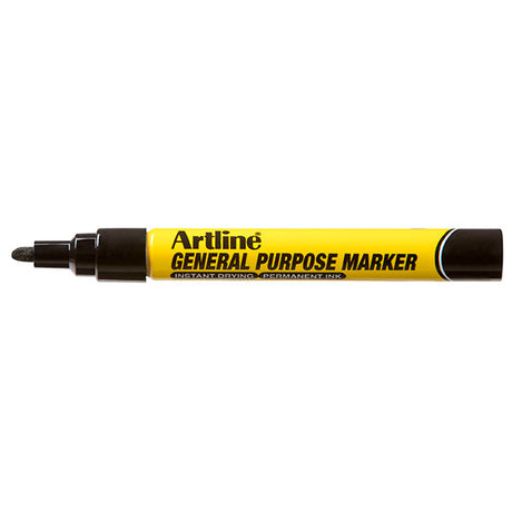 Box of 12 Artline Black Markers, perfect for durable marking on various surfaces with permanent ink and 1.5mm precision nib.