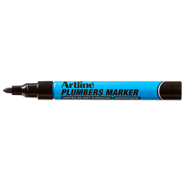 Box of 12 Artline Plumbers Markers in black, ideal for precise marking on wet surfaces and various materials.