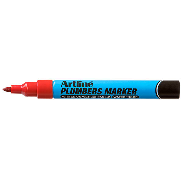 Box of 12 Artline Plumbers Markers in red, perfect for bold, lasting markings on wet surfaces and tough job sites.