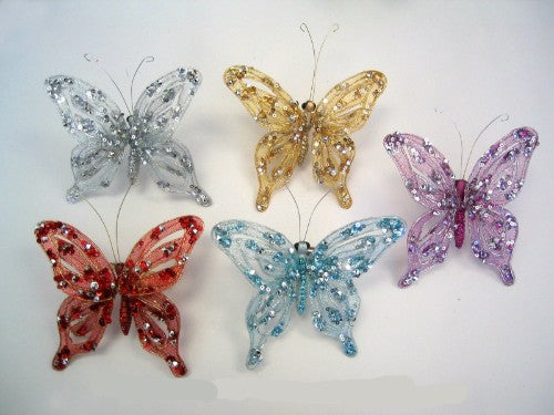 4" Metallic Red Glitter Feather Butterfly