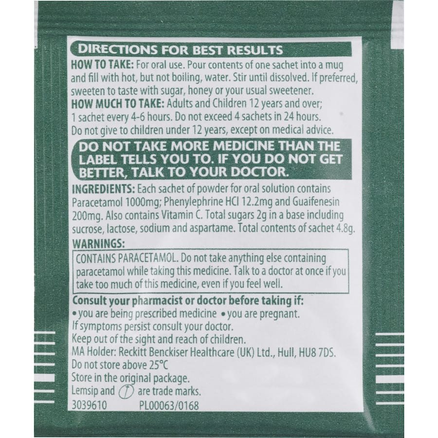 Lemsip Cough Max Cough & Cold Hot Drink Menthol Sachets 10pack