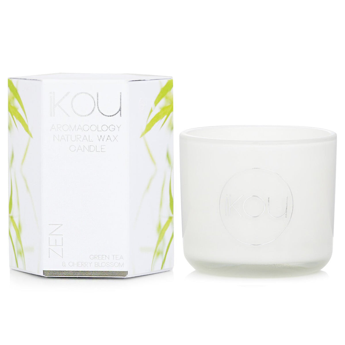 iKOU - Eco-Luxury Aromacology Natural Wax Candle Glass - Zen (Green Tea & Cherry
