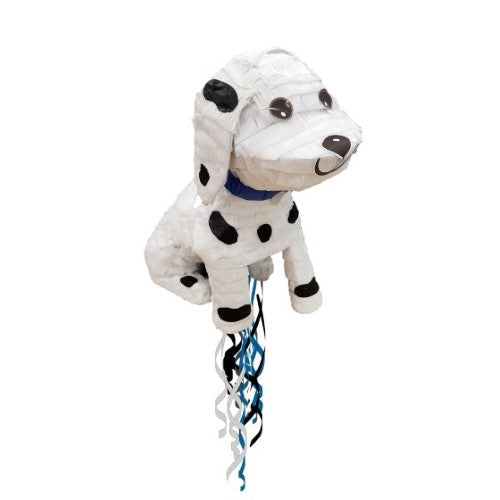 Dalmatian 3D shape pull string piñata, perfect for kids' parties, filled with candies and treats for safe, interactive fun.