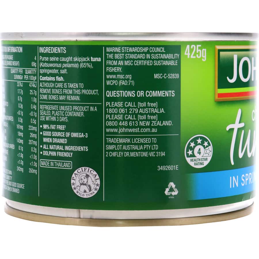 John West Tuna Light In Spring Water Can 425g