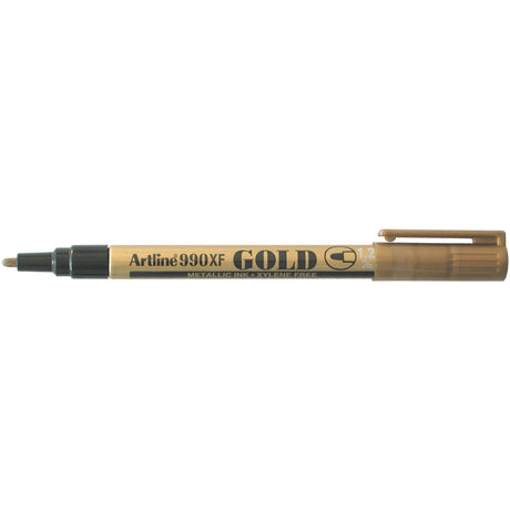Artline 990 Gold Metallic Permanent Markers, 12 units, 1.2mm nib for precise lines on all surfaces, fade-proof and durable.