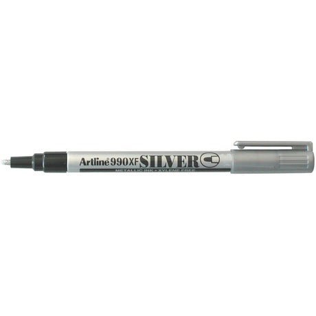 Set of 12 Artline 990 Silver Metallic Markers with 1.2mm nib for vibrant, fade-proof, and permanent marking on any surface.
