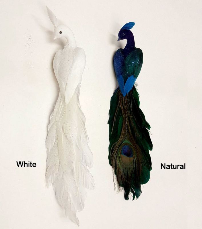Peacock with Clip - White