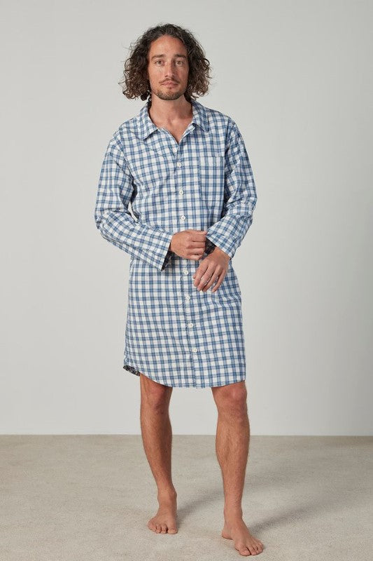 HUGO Nightshirt by BAKSANA, a stylish button-down nightie in brushed cotton, featuring long sleeves and a breast pocket.