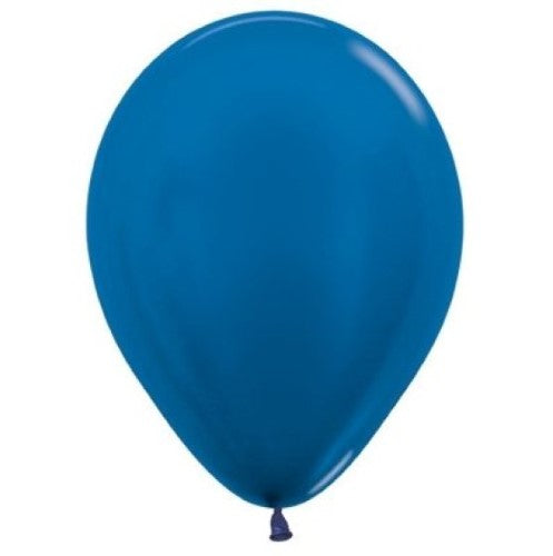 Pack of 50 Sempertex 30cm metallic blue latex balloons, perfect for vibrant celebrations and durable decorations.