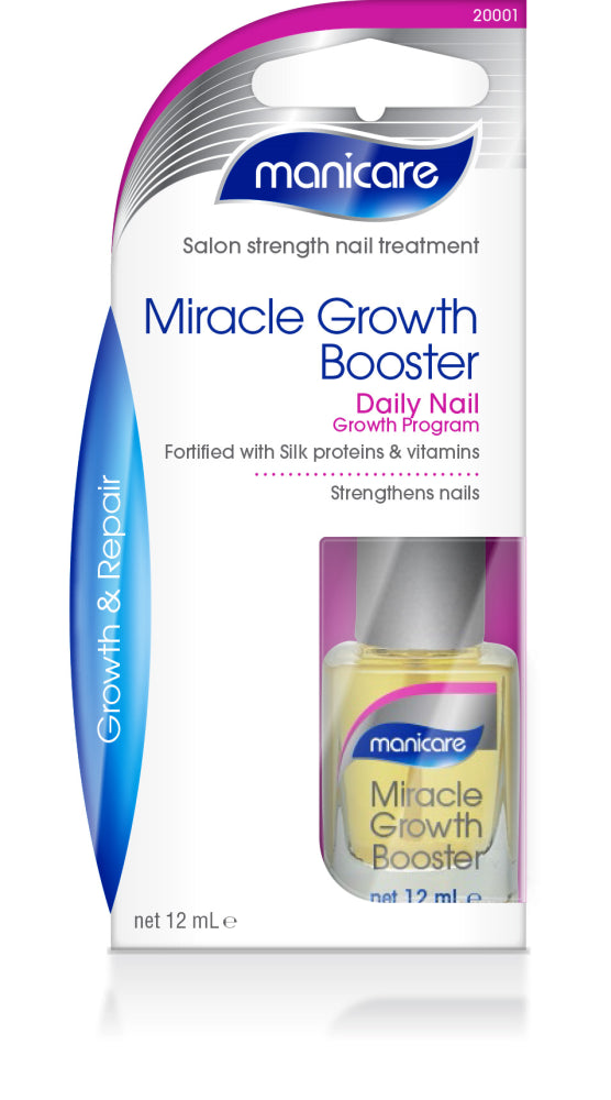 Manicare Miracle Growth Booster: A nail treatment for strong, healthy growth, enriched with silk protein, vitamins A and E.