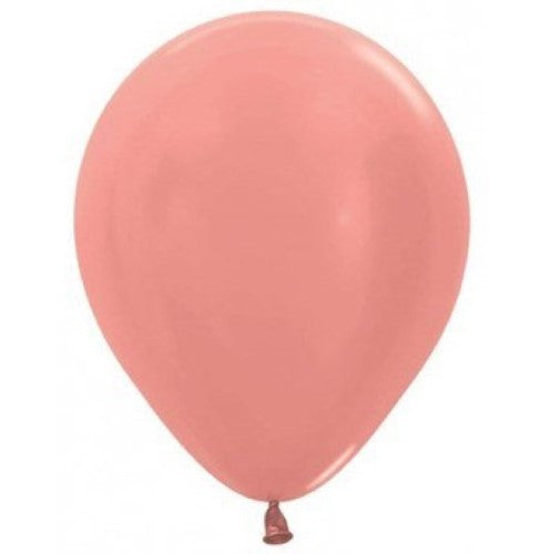 Pack of 50 Sempertex 30cm metallic rose gold latex balloons perfect for elegant party decorations and designs.