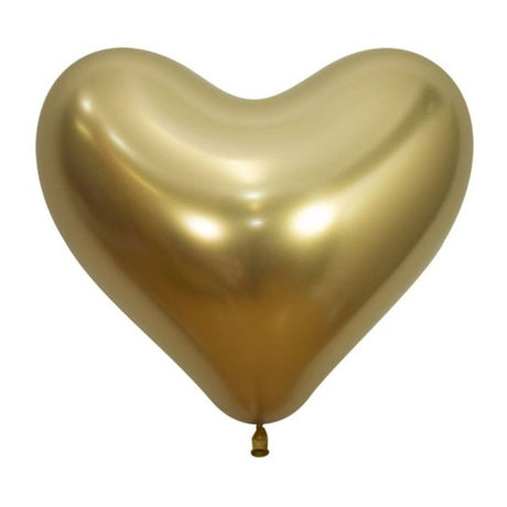 Set of 12 heart-shaped metallic gold latex balloons, perfect for elegant celebrations and party decorations.