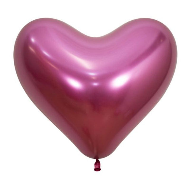 Vibrant fuchsia heart-shaped balloons with a metallic finish, perfect for romantic celebrations and elegant decor.