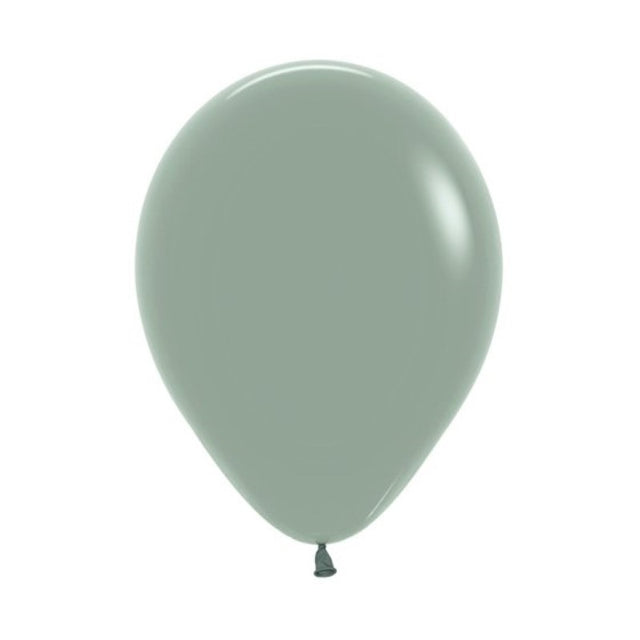 Pastel dusk laurel green latex balloons in a 50-pack, perfect for elegant celebrations and sustainable decorating.