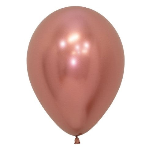 Pack of 100 Sempertex 30cm metallic reflex rose gold balloons, perfect for elegant celebrations and event decor.
